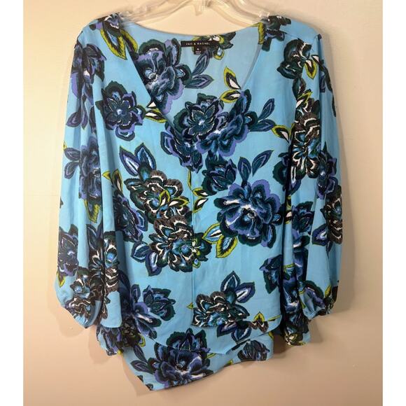 Zac & Rachel Blue Floral Layered Chiffon Blouse Size XL - Picture 1 of 10